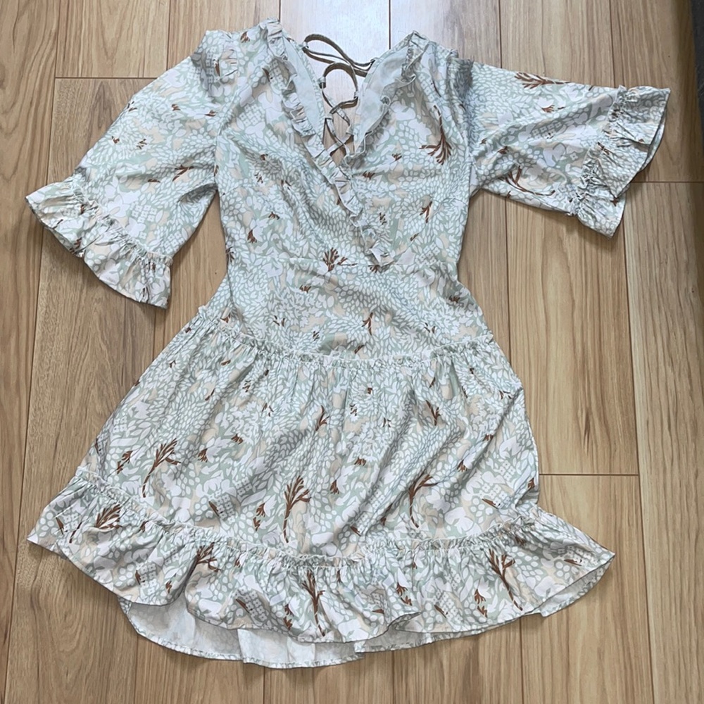 Mint Green Patterned Dress with corset/tie back detail
